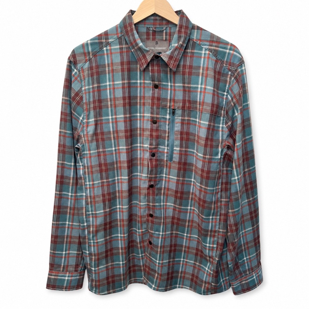 Royal Robbins Mens Active Fit Plaid Button Down Shirt Large Snap Buttons